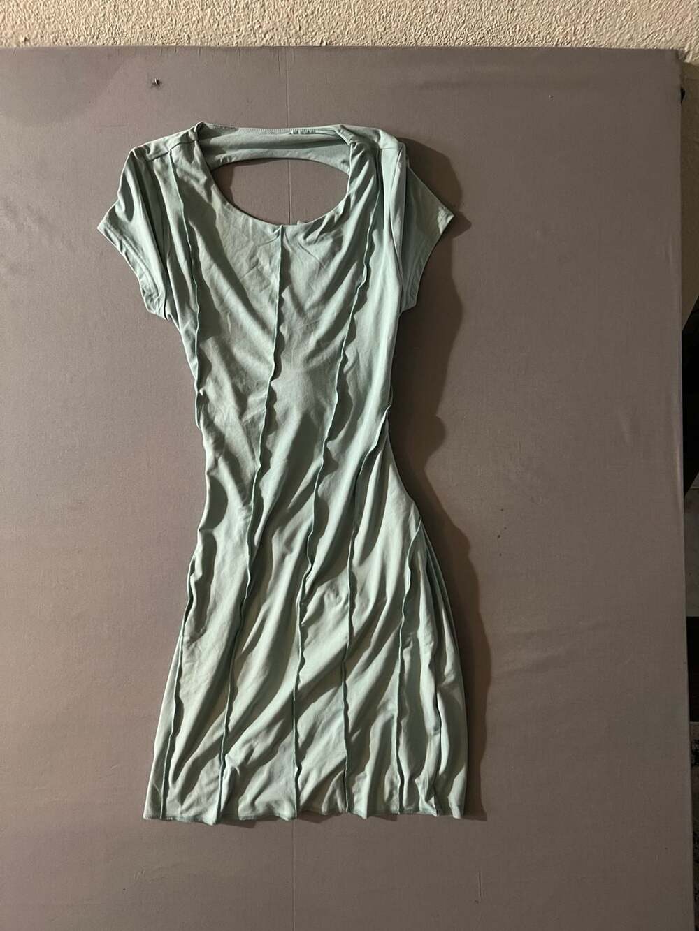 Better Be Sage Green Mini Dress with Exposed Seam Detail and Lace-Up Back